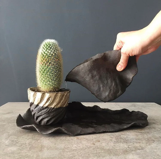 stoneware Plant Pot, Saucer & Pitcher Set, Unique Ceramic Handmade Succulent Planter, Father's Day, Lover