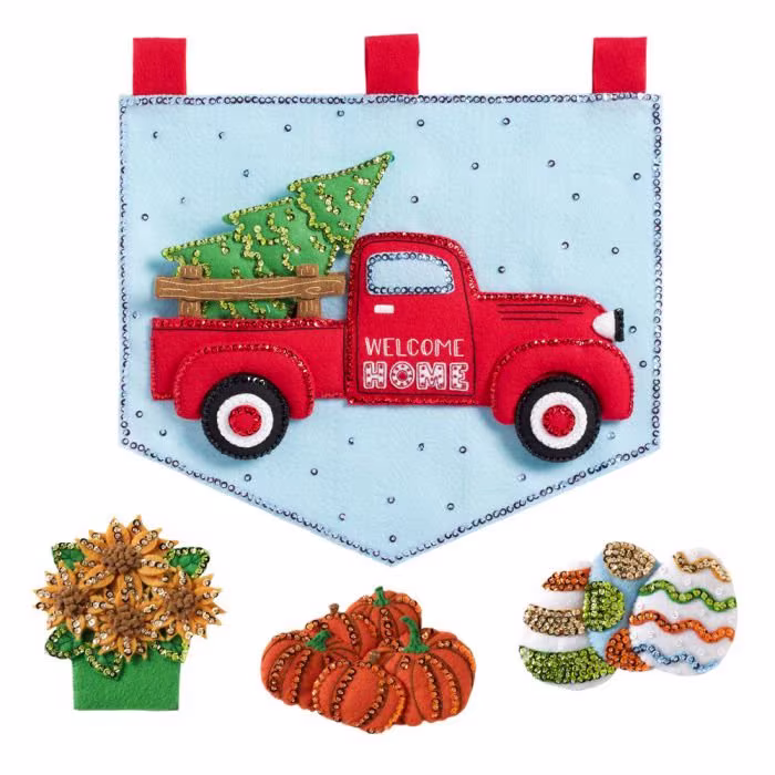 Diy Bucilla Seasonal Truck Welcome Sign Christmas Wall Felt Craft Kit 89290E