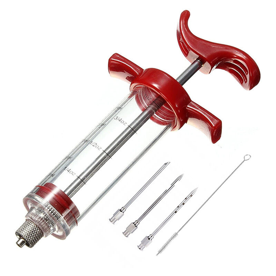 Turkey Needle, Seasoning Syringe with 3 Needles and 1 and Cleaning Brush for Turkey, Beef, bbq, etc. - Muff