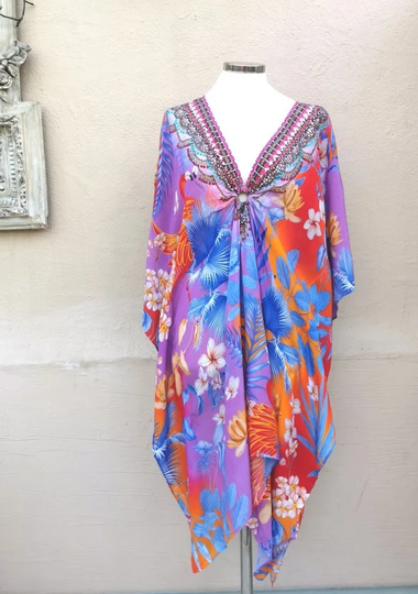 Hawaii Hibiscus Print, Vibrant , Elegant Kaftan Dress, Beach Cover -Up By Kaftan Heaven
