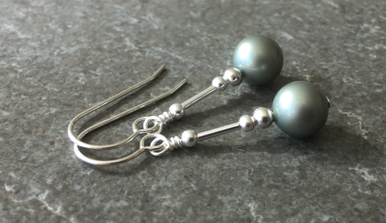Powder Sage Green Swarovski Crystal Pearl Sterling Silver Drop Earrings With Gift Box - Bridesmaid Sw4
