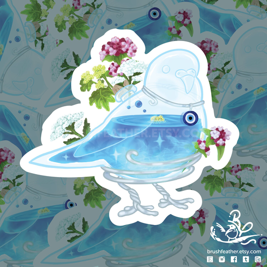 Parakeet Potion Weatherproof Sticker || "Bolstering Budgerigar