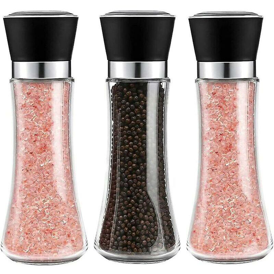 Denuotop Salt and Pepper Mill Set of 3, Manual Pepper Mill and Salt Mill Salt and Pepper Spice Mills with Adjustable Ceramic Burr Grinder - Flkwoh