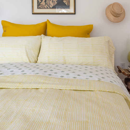The Organic Hand Block Printed Duvet Cover in Quince