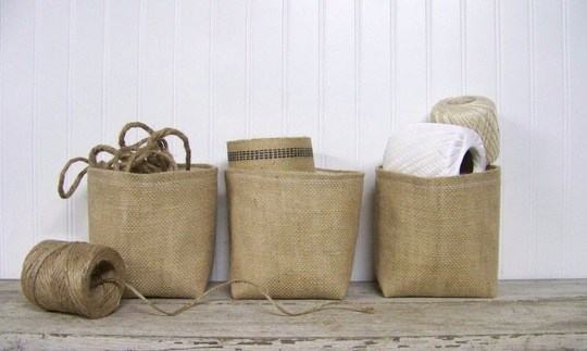 Set Of Three Burlap Baskets - Basket Storage Organization 3 Gift Fabric