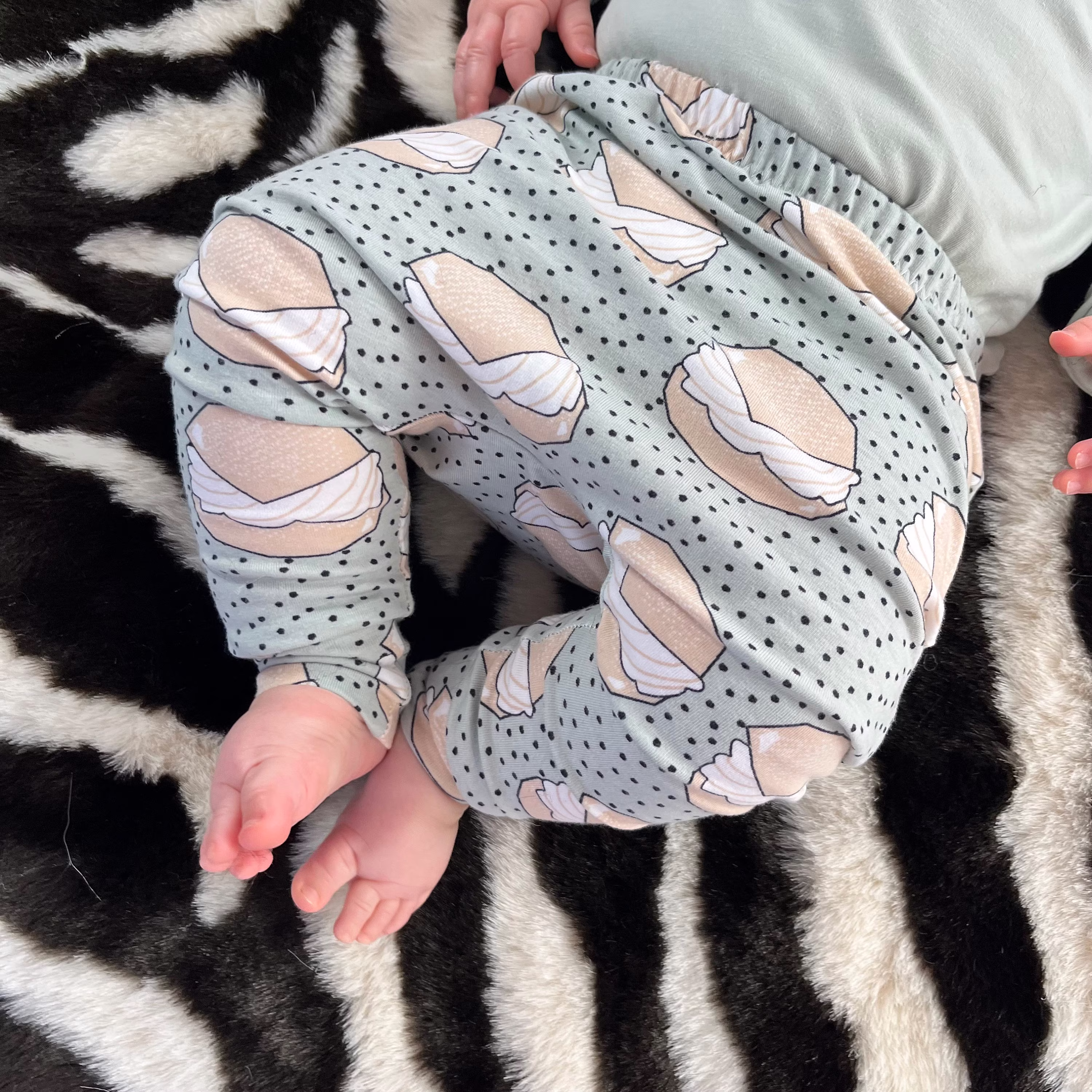Cake Print Leggings in Organic Unisex Pants For Baby. Gift. Newborn Baby Clothes. Designer Fabric