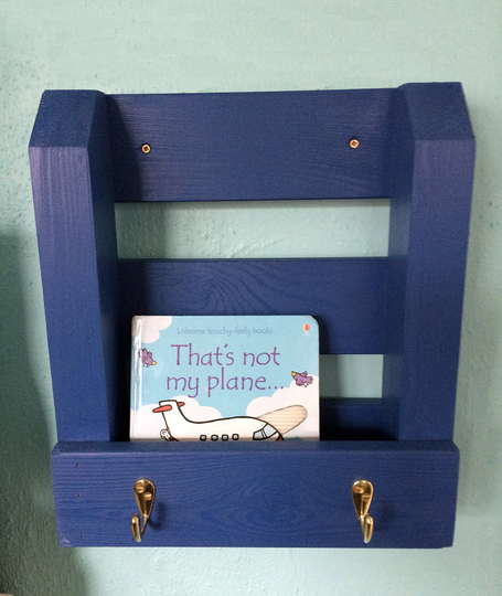 Handmade Wall Shelf Organizer With Hooks - Colour Barleywood