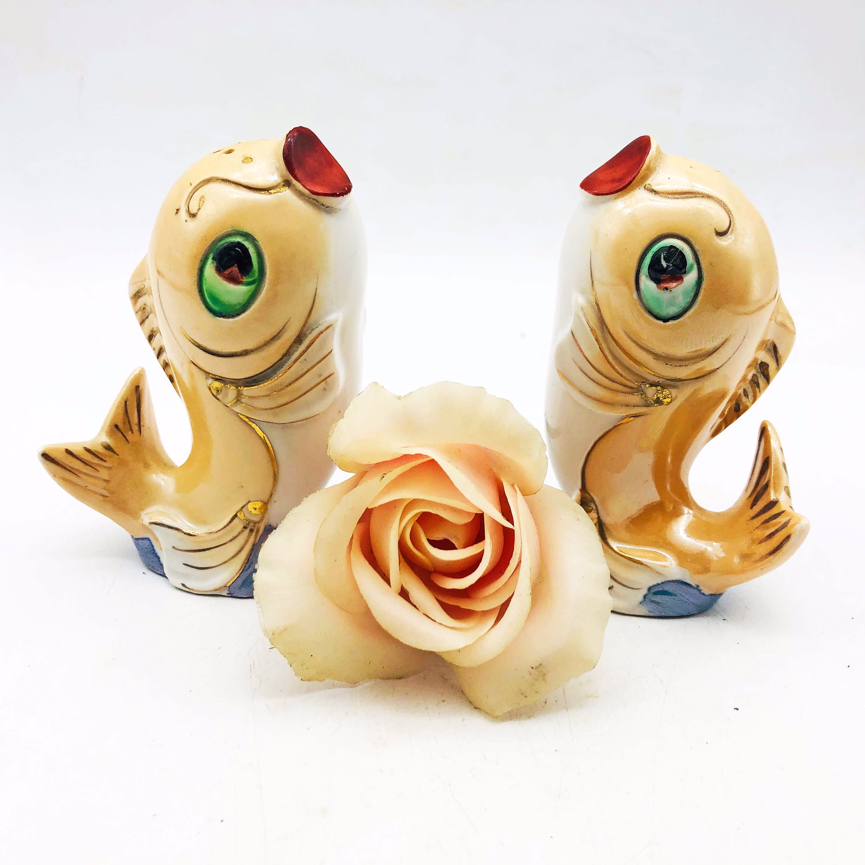 Vintage Fish Salt & Pepper Shakers 1950S Japanese Lustre Ceramic Koi Cruet Set Collectible Mid Century Pottery Condiment Dispenser Tableware