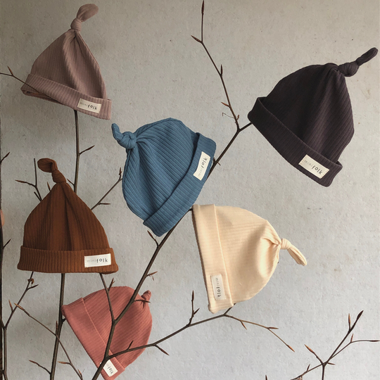 Minifolk Natural Organic Cotton Baby Hat 0-3 M | Newborn Gift Set Shower New Ribbed Christmas