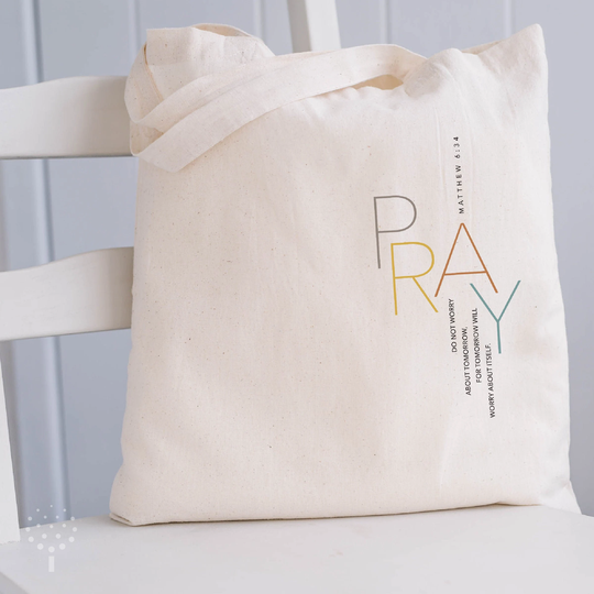 Pray Christian Tote Bags, Bible Scripture Bag, Organic Cotton Vegan Bag, Cool Graphic Eco Jesus Canvas Matthew 634