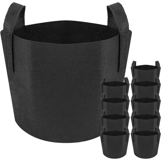 Planting grow bags Plat pots made of fabric felt 2 gallons 23x25cm 10-pack - Primematik