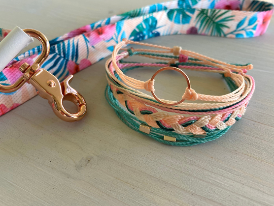Kauai Inspired Waxed Cord Stackable String Bracelet Set Rose Gold