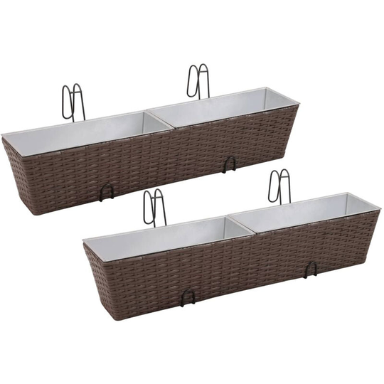 Asupermall - Balcony Trapezoid Rattan Planter Set 80 cm 2 pcs Brown
