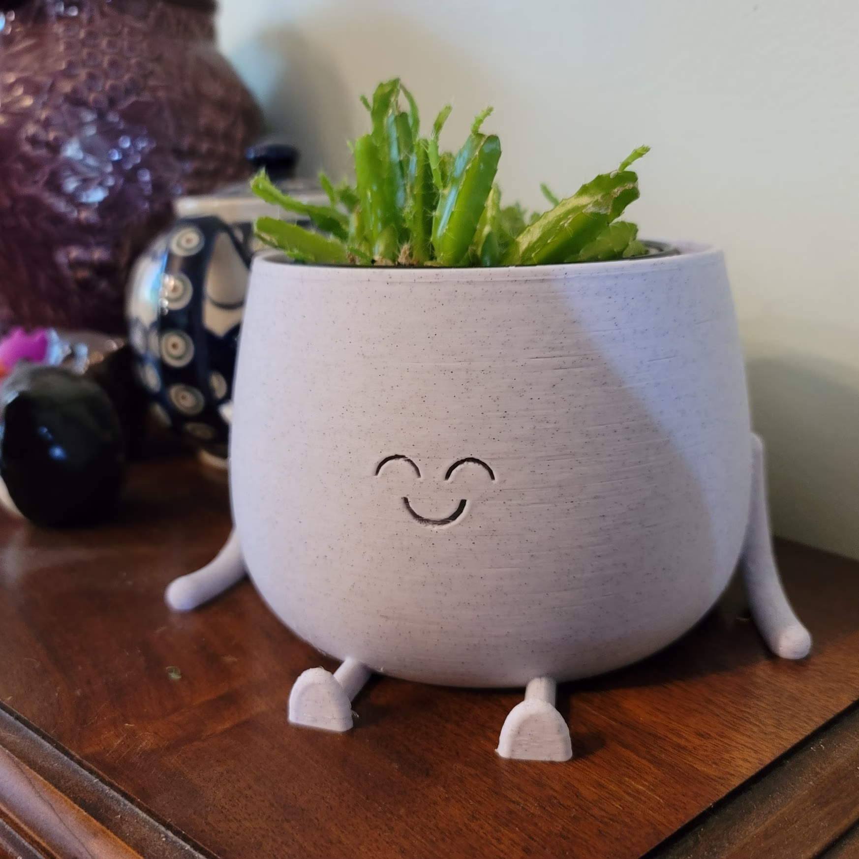 Sitting Happy Flower Pot Or Candy Dish, Cute Plant Pot, Face Planter Head Planter, Succulent