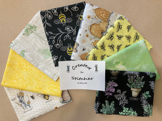 Busy Bees Collection Fat Quarter Bundle, Mixed Manufacturers, Designers, 8 Pieces