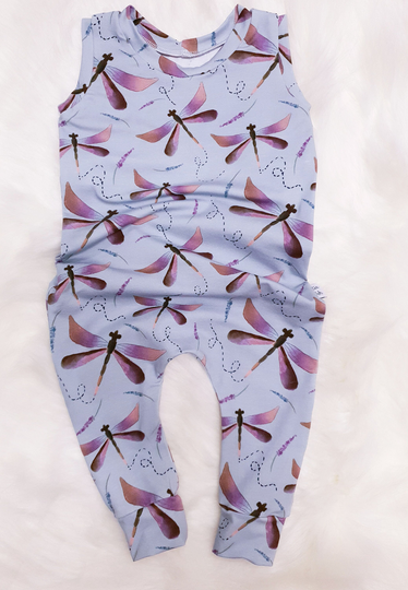 Organic Baby Romper - Dragonflies Slip On Baby Girl Outfit Newborn Long Toddler Kids