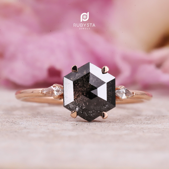 Luxurious Salt & Pepper Diamond Ring For A High-Quality Look Custom Engagement Elegant Gold