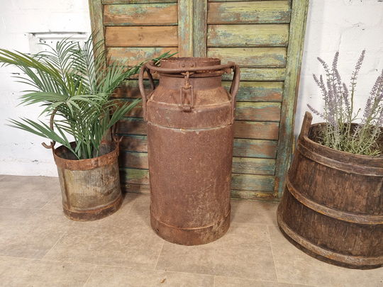Vintage Rustic French European Metal Milk Churn Garden Planter Wedding Prop