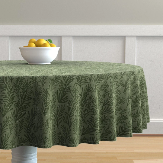 Rosemary Herb Round Tablecloth - Snow By Mint_Tulips Floral Winter Holiday Cotton Sateen Circle Spoonflower