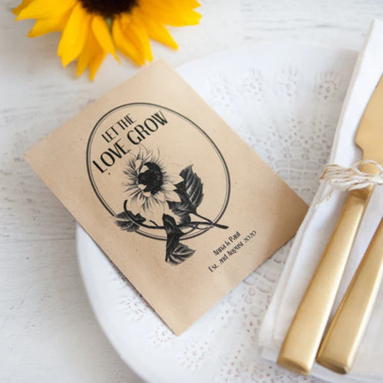 10 Retro Sunflower Personalised Seed Packet Favours