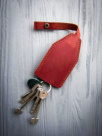 Cognac Slim Leather Key Organizer With Pull Strap, Handmade Pocket Case, Purse Pouch, Personalized Wallet Holder