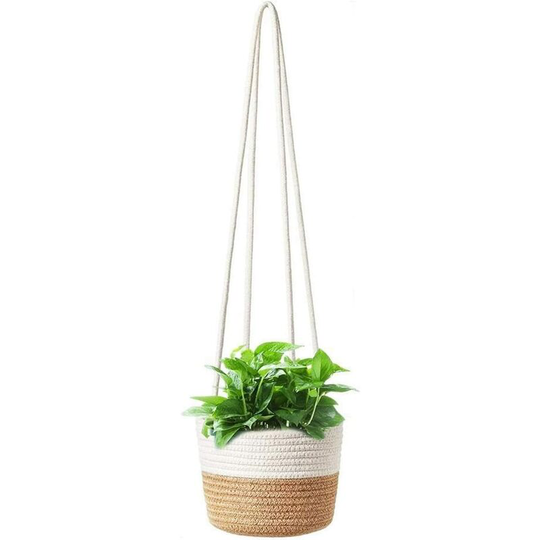 Garden Plant Cinkers Rope Suspending Planter Woven Planter Basket Decorative Basket Flower Pot Decorative for Home Decoration (Color: 01)