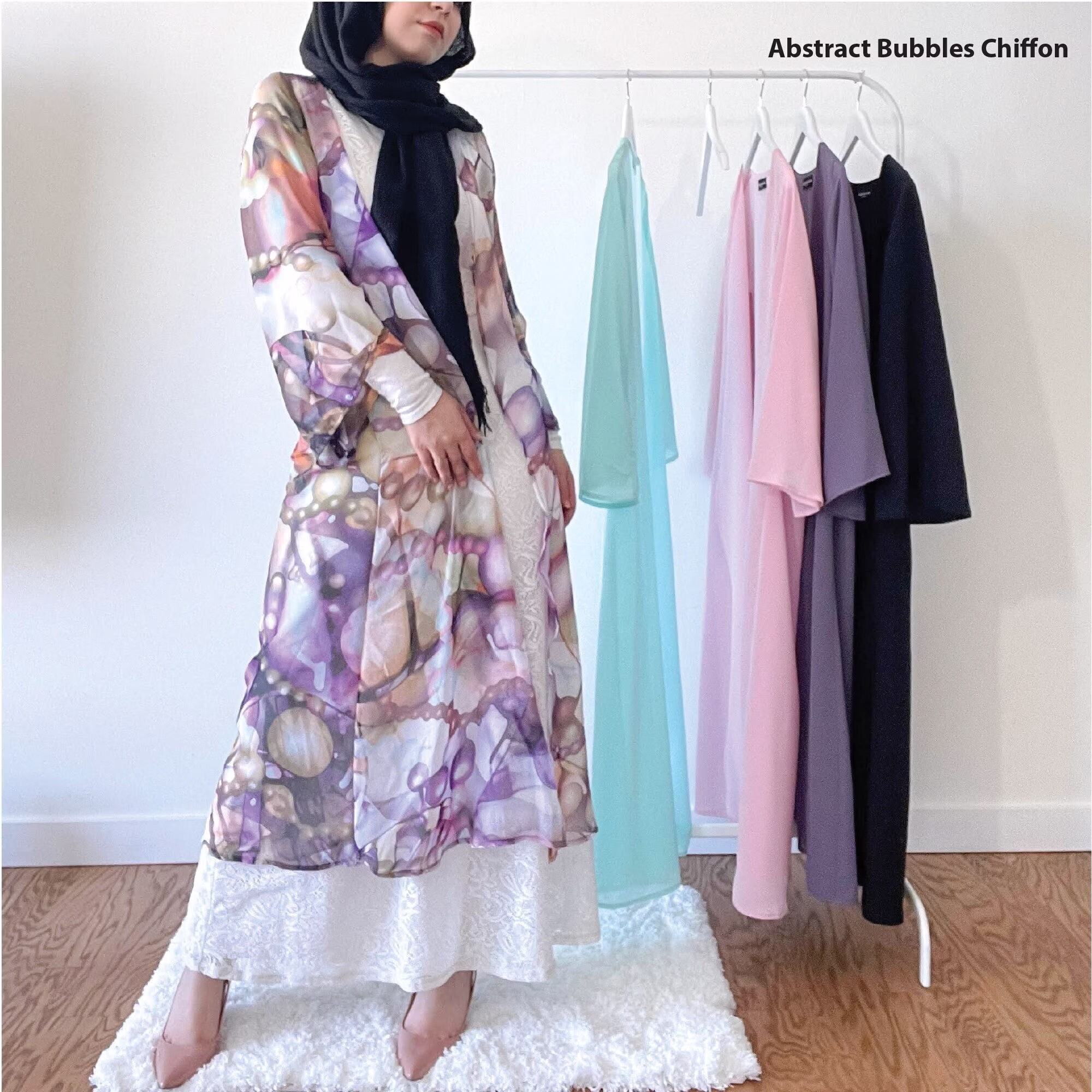 Inayah Long Kimono, All Season Cover Up, Light Crepe, Chiffon