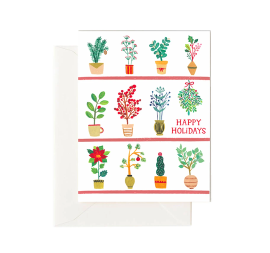 Plant Lover Holiday Card, Happy Holidays Illustration Christmas Festive Plants Greeting Card