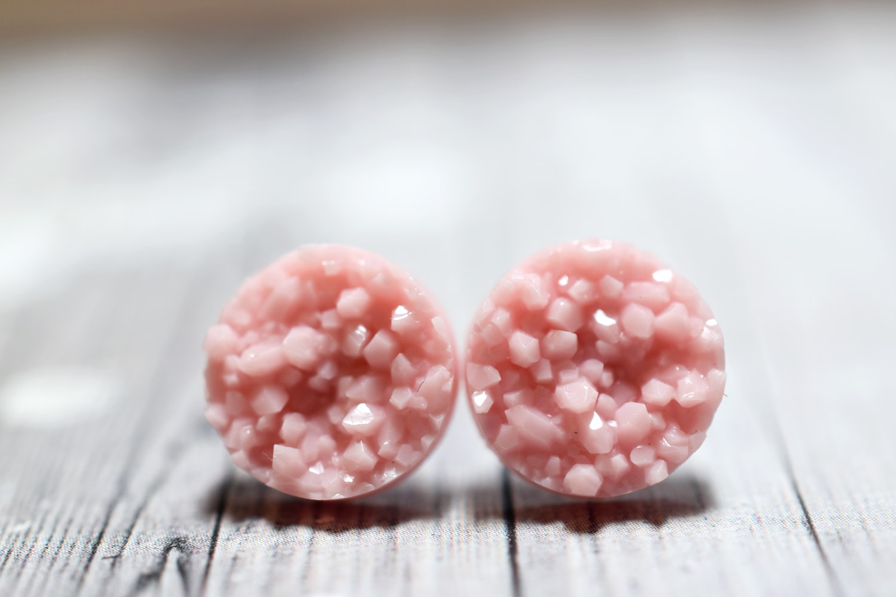 Pink Druzy Earrings, Pastel Salt Round Millennial Posts, Pressed Rose Jewelry, 12mm Studs