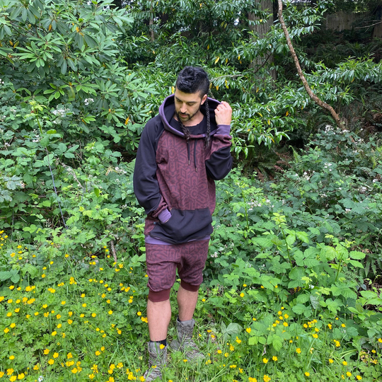 The Portal Hoodie - Organic Cotton Brown Cowl/Sacred Geometry Clothing Men's Natural Geometric Festival Burner Ninja