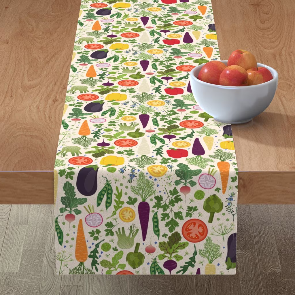 Seasonal Vegetable Table Runner - My Veg Garden By Damaste Herb Cotton Sateen Spoonflower