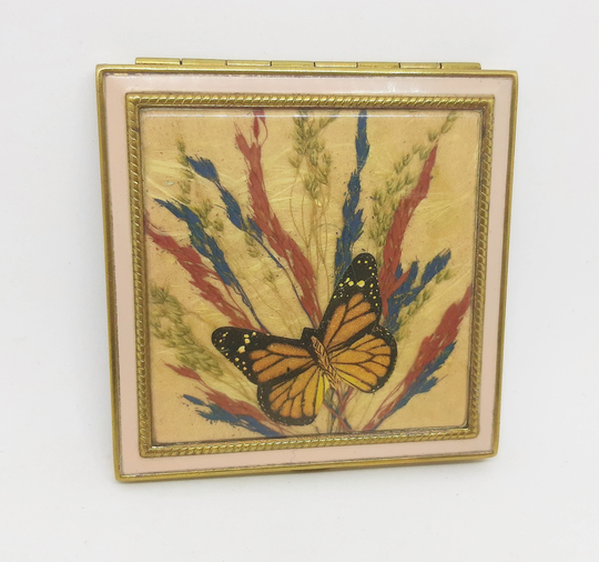 Rex 5Th Avenue Usa Powder Compact Monarch Butterfly & Meadow Grasses Lovely Unique Gift