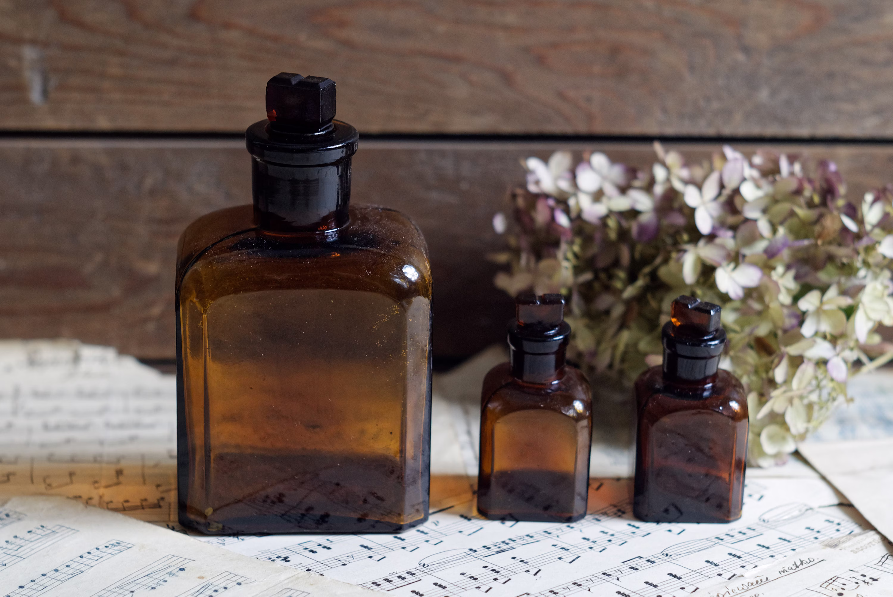 Vintage Apothecary Bottles Set Of 3 Made Brown Glass