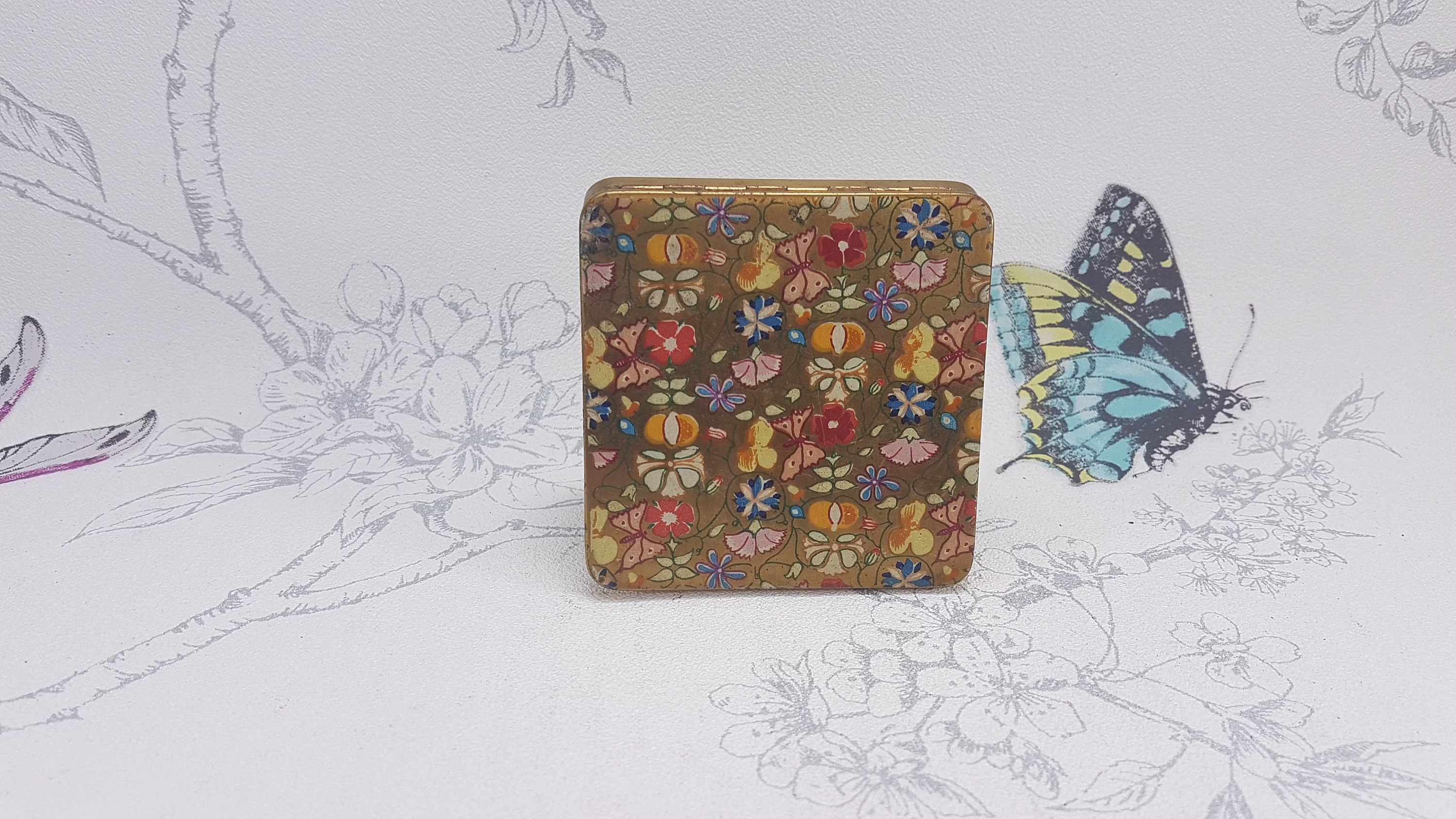 Vintage 1960S Floral Compact Mirror, Vintage Square Powder Compact, Collectable