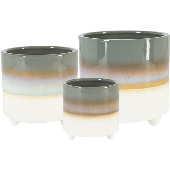 Reactive Glaze Footed Plant Pots - 3 Sizes - Grey - Nicola Spring
