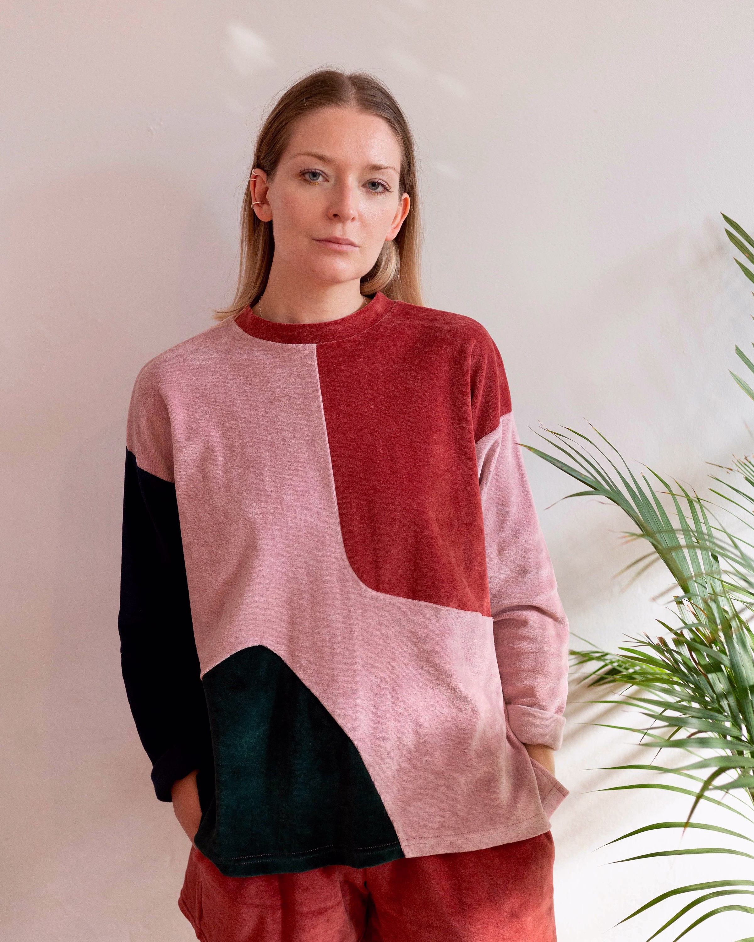 Sustainable Organic Cotton Velvet Jumper | Handmade Oversized Pullover Long Sleeve Sweater Soft Cosy Sweatshirt Colourful Abstract