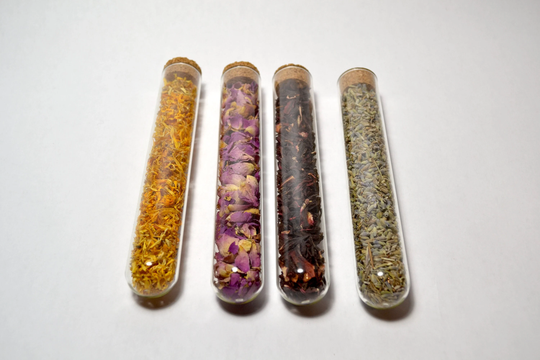 Set Of 4 Dried Flower 1 Oz Toss Tubes/Rose Petals Calendula Hibiscus Lavender 100% Organic Wicca Witchcraft Herbs