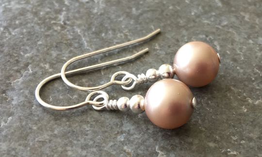 Powder Almond Swarovski Crystal Pearl Sterling Silver Drop Earrings - Bridesmaid Gift Box Sw2