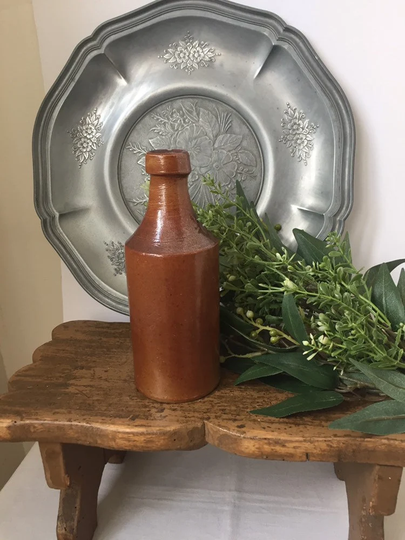 Antique Victorian Stoneware Bottle Beer Salt Glazed Stoneware 1800S Rustic Display Bud Vase Restaurant Pub Cafe