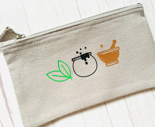 Herb, Cauldron & Pestle Three Colour Icon Zip Up Storage Bag