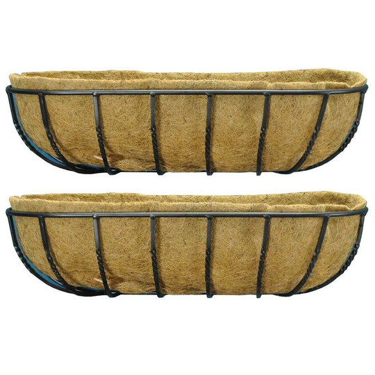 Set of 2 Manor Garden Black Metal Wall Basket Manger Trough Planters (75cm)