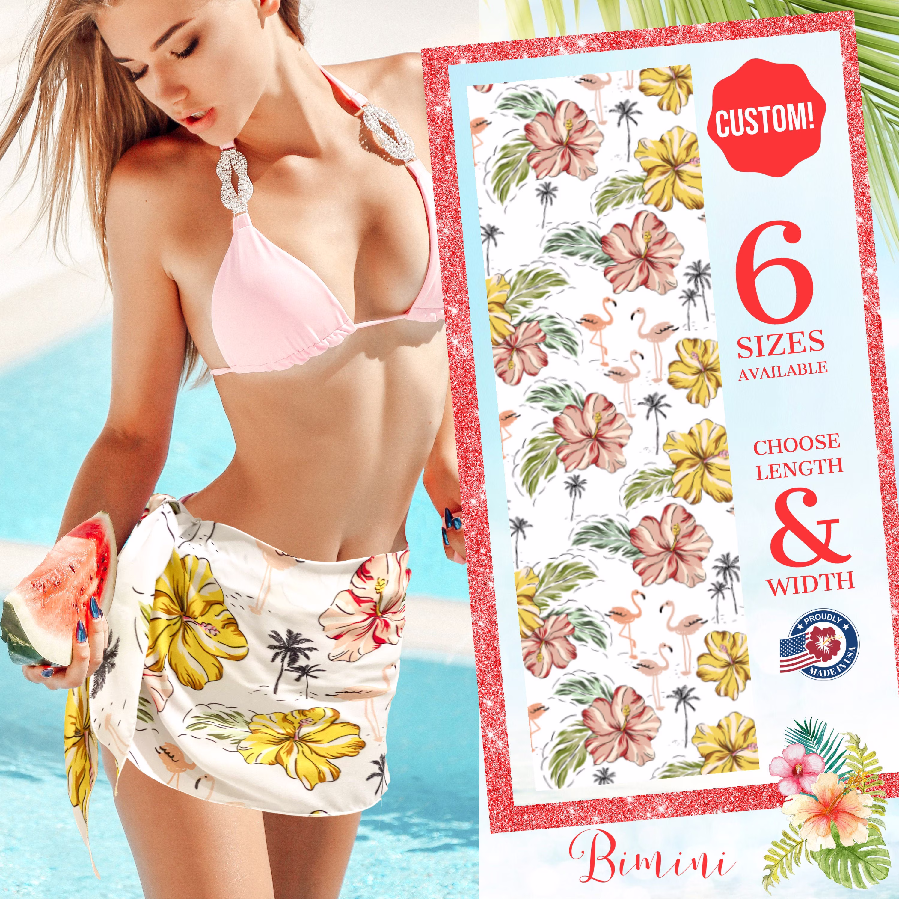Coqueta Sarong Swimwear Cover Ups Skirt Chiffon Pareo Spring Beach Bride Squad Matching Bridesmaids Bimini Hibiscus Floral Tropical Sarong