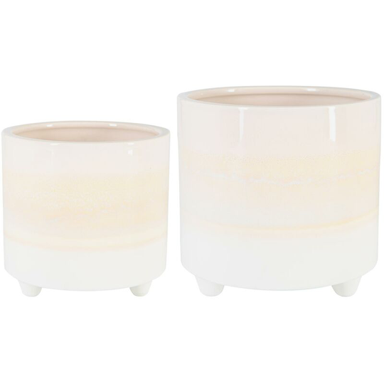 Reactive Glaze Footed Plant Pots - 2 Sizes - Natural - Nicola Spring