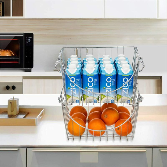 Stackable Wire Basket Bin Stacking Wire Baskets for Home Kitchen Storage, Hanging Garage Tool Organizer, Office and Bathroom Shelves, Large Fruit