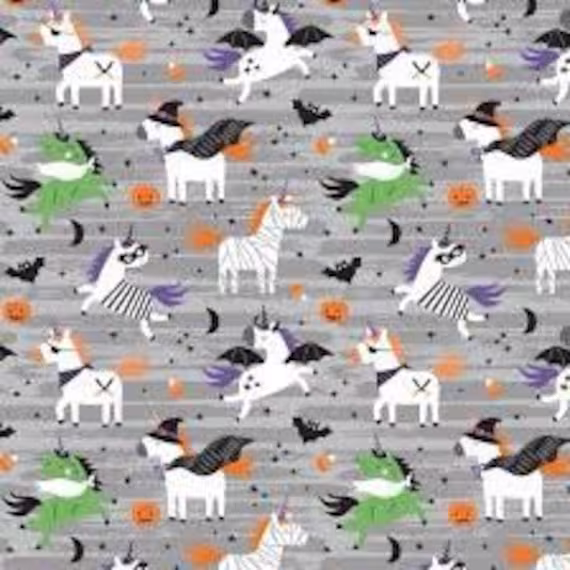 Camelot Unicorns Always in Season Fabric Collection Unicorn Mummies On Grey Qsq100% Cotton