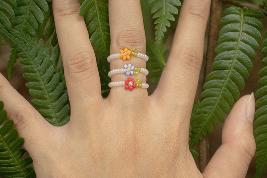 Flower Stems Ring Collection | Mini Seed Bead Rings Beaded Retro