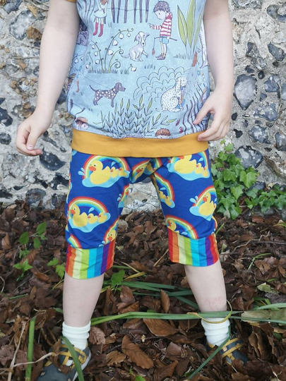 Organic Baby Harem Shorts-Rainbow Shorts - Unisex & Kids Clothes, Summer Harems, Duck Print Toddler Shorts, Cloth Friendly