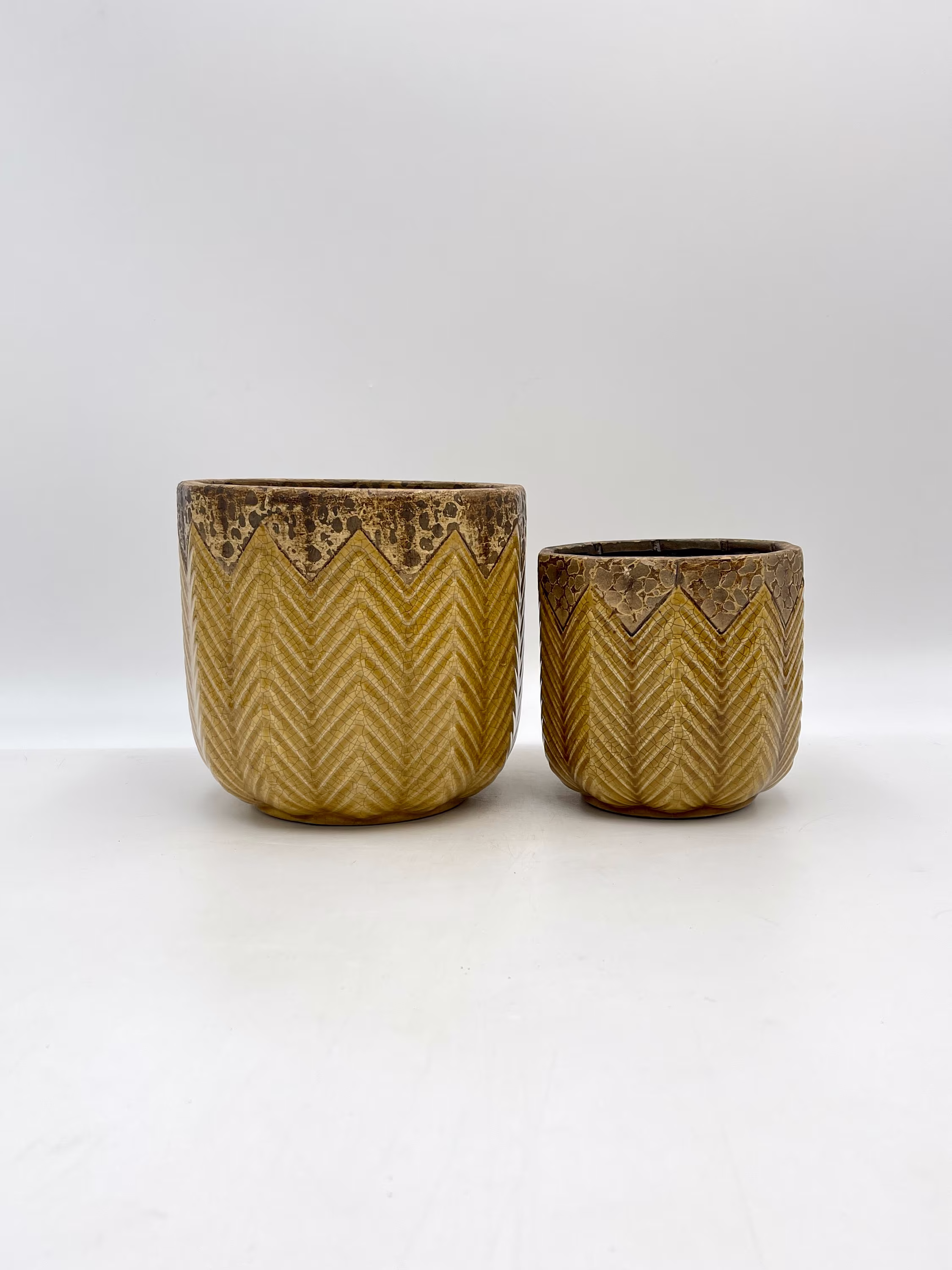 Cecile Ceramic Plant Pot, D18, D14cm, Mustard Yellow Patterned Plant Unique Housewarming Christmas Gift, Sizes Available