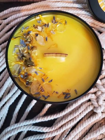 Happiness Intention Candle | Parasoy Wood Wick Citrus Happy Herbs Crystals Magick Yellow
