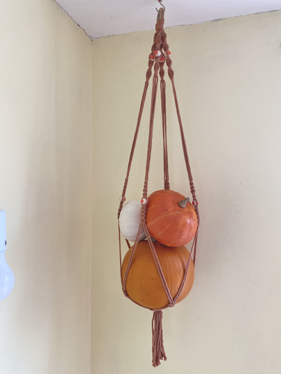 Macrame Plant Hanger With Wooden Pumpkin Beads, Decor Macrame Fall Decor, Hanger, Decoration